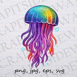 Rainbow jellyfish clip art clipart vector graphic svg png jpg eps, under the sea, sea life, ocean, cute jelly fish