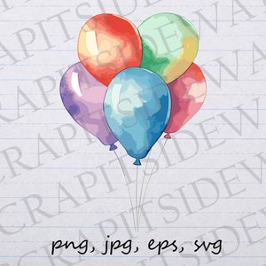 Globos de acuarela clip art clipart vector gráfico svg png jpg eps, fiesta de cumpleaños, feliz cumpleaños, aniversario