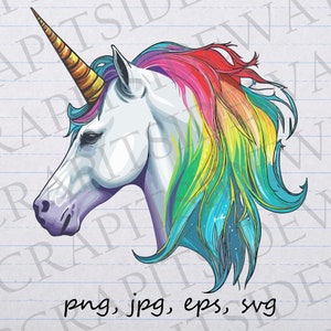 Rainbow unicorn head clipart vector graphic svg png jpg eps sticker design t-shirt design beautiful unicorn