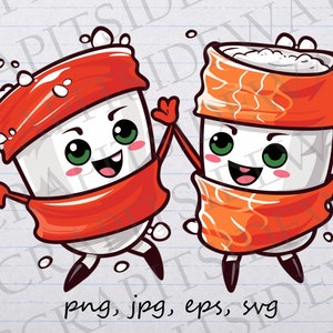 Dancing Sushi clipart vector graphic svg png jpg eps cute food kawaii sushi
