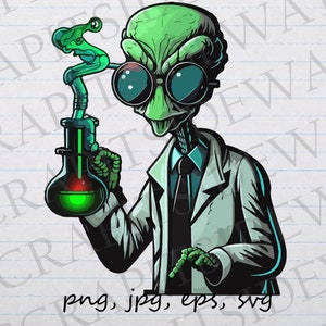 Scientist alien clipart vector graphic svg png jpg eps cartoon ufo science creature