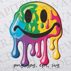 Melting smiley face clipart vector graphic svg png jpg eps trippy psychedelic colorful
