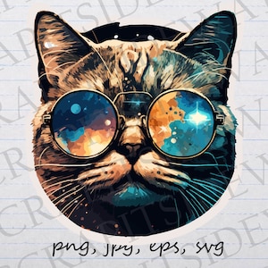 Katze mit Galaxie Brille Clipart Vektor Grafik svg png jpg eps Galaxie Kitty Sonnenbrille