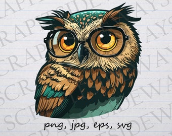 Eule in Gläsern Clipart Vektor Grafik svg png jpg eps Hipster Vogel