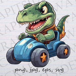Dinosaurus raceauto glinsterende clip art clipart vectorafbeelding svg png jpg eps dino auto, kinderen verjaardag, kinderen afbeelding, jongens afbeelding