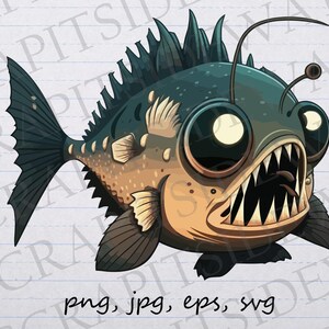 Cute angler fish clipart vector graphic svg png jpg eps scary fish ocean deep water