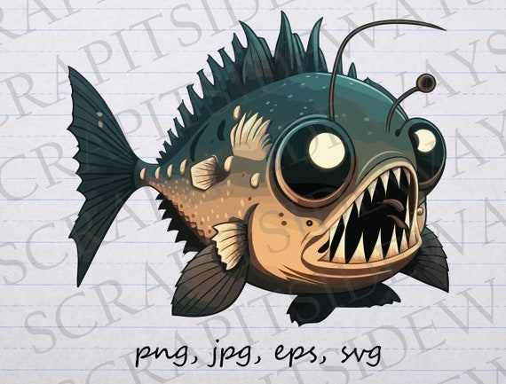 Cute angler fish clipart vector graphic svg png jpg eps scary fish ocean  deep water