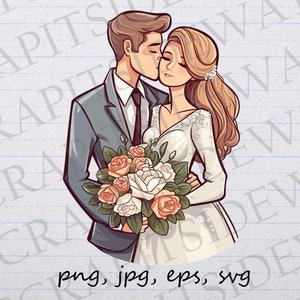 Linda novia y novio clipart vector gráfico svg png jpg eps boda matrimonio feliz pareja