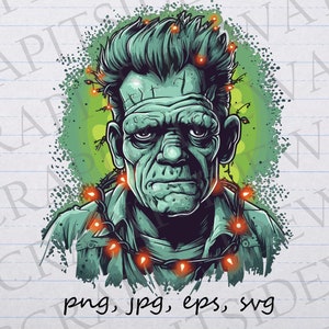 Navidad Frankenstein clipart vector gráfico svg png jpg eps diseño de camiseta diseño de pegatina espeluznante navidad horror navidad aterrador navidad