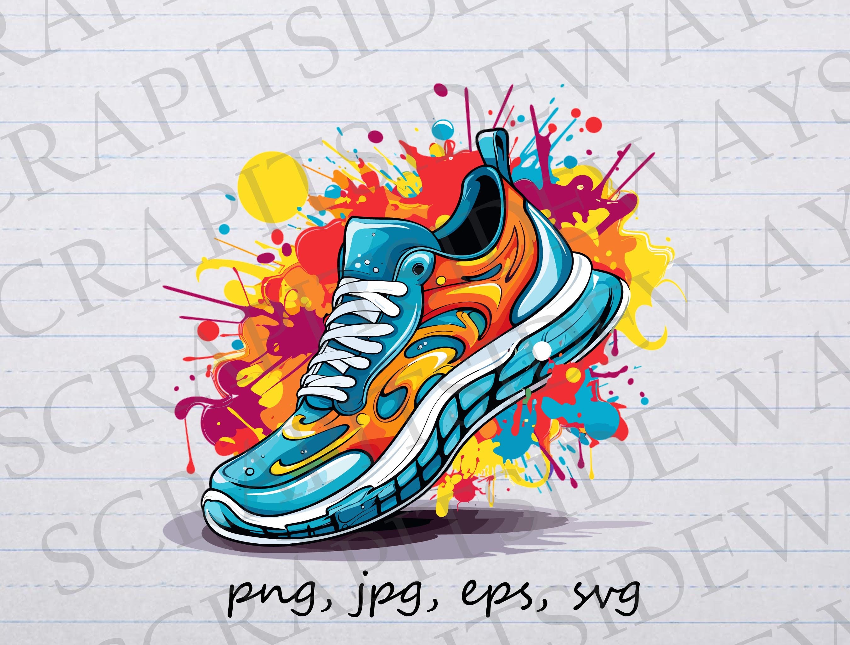 Zapatilla de graffiti, clipart, vector gráfico, SVG, PNG, JPG, EPS, zapato, aficionado a las zapatillas, zapatilla colorida, zapato colorido, zapatill