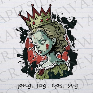 Princess Zombie clipart vector graphic svg png jpg eps scary zombie Halloween zombie queen