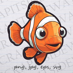 Cartoon clown fish clipart vector graphic svg png jpg eps fishing ocean sea life