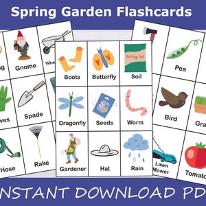 Set of 27 Spring Garden flashcards vocabulary words printable instant download educational