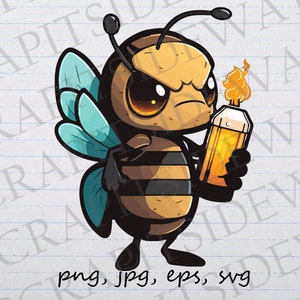 Angry Bee clipart vector graphic svg png jpg eps bee with fire