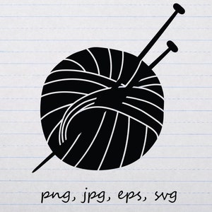 Ball of yarn with knitting needles clipart vector graphic svg png jpg eps knitting fiber craft