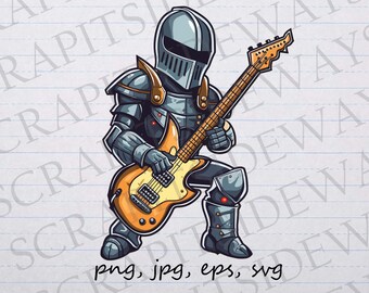 Rock star knight clip art clipart vector graphic svg png jpg eps, fantasy fairy tale, rock and roll knight, knight with guitar
