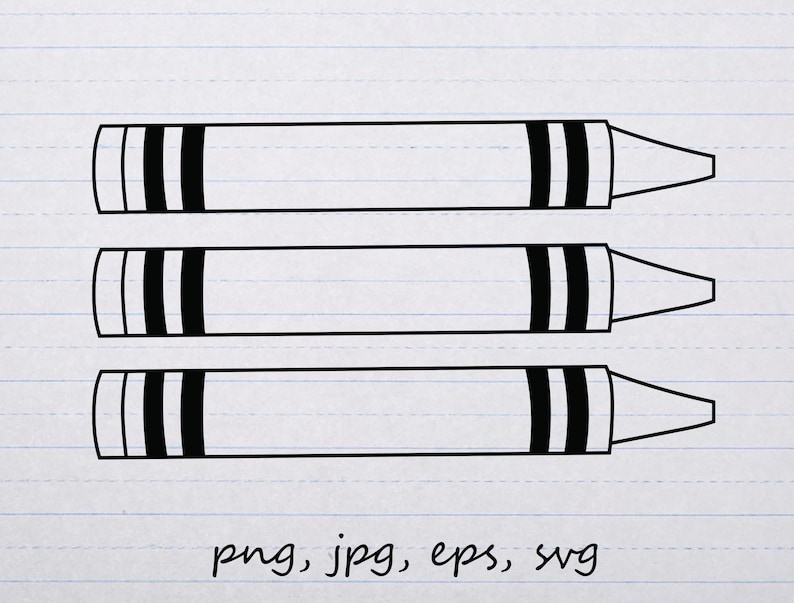 Crayon Silhouette Clipart Outline Vector Graphic Digital Stamp Svg Png Jpg Eps Teacher Art Etsy