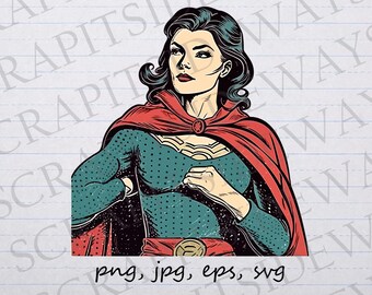 漫画本のスーパーヒーローの女性クリップアートベクターグラフィックsvgpngjpgeps漫画本のスタイルのスーパーヒーロースーパーウーマン