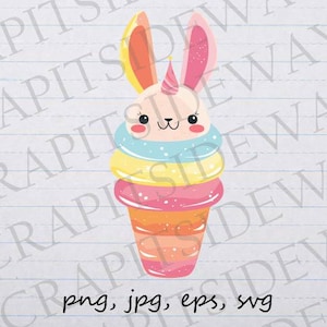 Bunny rabbit snow cone clipart vector graphic svg png jpg eps funny food pastel cute food ice cream summer treat shaved ice