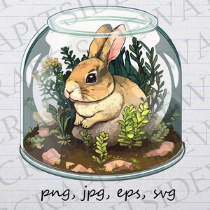 Lapin dans un terrarium clipart vectoriel svg png jpg eps amateur de plantes