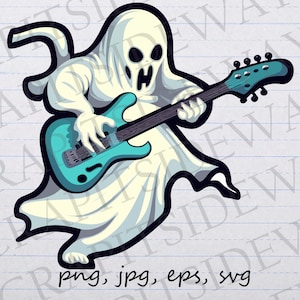 Rock n Roll Geist Clip Art Clipart Vektorgrafik svg png jpg eps Rocker Geist, Geist mit Gitarre, Geist E-Gitarre, Geist Bassist