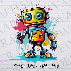 Cute colorful robot clipart vector graphic svg png jpg eps sticker design t-shirt robotics