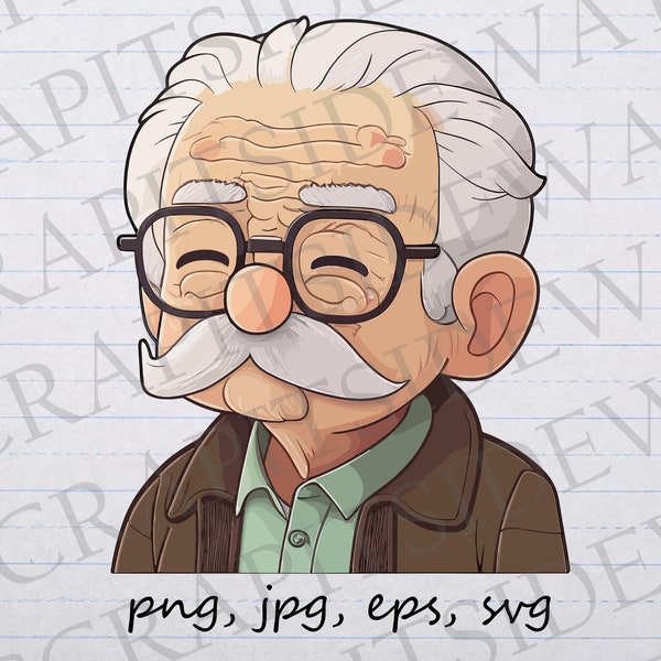 Cute old man clipart vector graphic svg png jpg eps grandpa kawaii t-shirt design sticker design