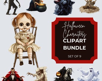 Creepy Halloween Monster Clipart Set of 9 | Realistic Ghoul PNG Images | Scary Horror Graphics for Crafts, Stickers & Digital Art