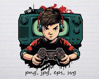 Video Gamer boy clipart grafica vettoriale svg png jpg eps controller remoto per videogiochi