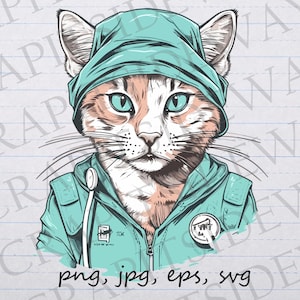 Cat nurse clipart vector graphic svg png jpg eps surgeon cat nurse kitty hospital cat medical cat
