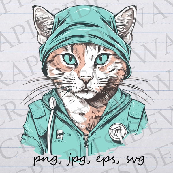 Cat nurse clipart vector graphic svg png jpg eps surgeon cat nurse kitty hospital cat medical cat