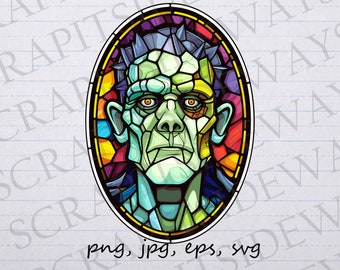 Stained glass Frankenstein monster clip art clipart vector graphic svg png jpg eps mosaic frankenstein, mosaic monster, classic monster