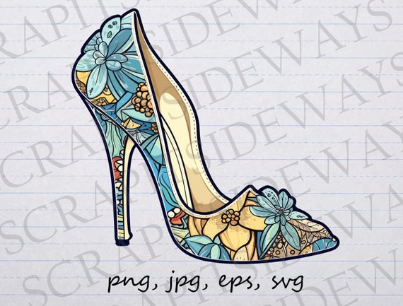 Floral High Heel Shoe Clipart Vector Graphic Svg Png Jpg Eps - Main Image