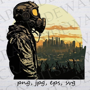 Man in gasmasker clipart vectorafbeelding svg png jpg eps Apocalyps apocalyptisch dystopisch