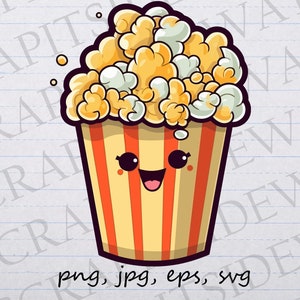 Cute kawaii popcorn clipart vector graphic svg png jpg eps movie food date night bag of popcorn