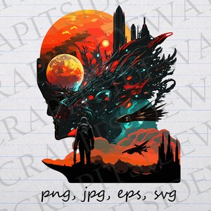 Sci fi space robot skull clipart vector graphic svg png jpg eps space soldier astronaut
