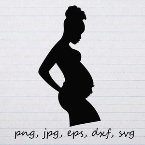Silhouette di donna incinta afroamericana clipart grafica vettoriale timbro digitale svg png jpg eps dxf pancia gravidanza donna nera