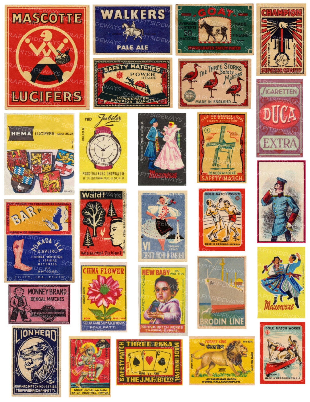 Vintage Matchbox Labels Digital Collage Sheet INSTANT DOWNLOAD