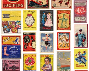 Vintage Matchbox Labels Digital Collage Sheet INSTANT DOWNLOAD Printable Images Tobacco Cigarettes