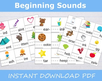 3 Page Beginning sounds word worksheet printable instant download educational Montessori homeschool Kindergarten grade 1