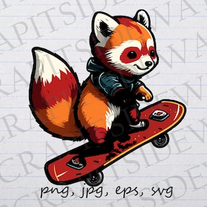 Panda rojo patinando clipart vector gráfico SVG PNG JPG EPS patinador patineta
