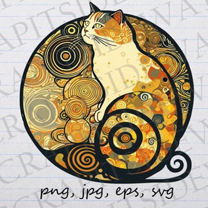Gustav Klimt style Cat clipart vector graphic svg png jpg eps collage kitty