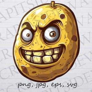 Imágenes prediseñadas de patata malvada, imágenes prediseñadas, gráficos vectoriales svg, png, jpg, eps, comida divertida, patata divertida, patata enojada, patata