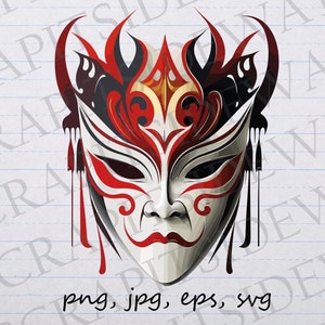 Kabuki Maske Clipart Vektorgrafik svg png jpg eps Aufkleber Design T-Shirt Design japanische Maske