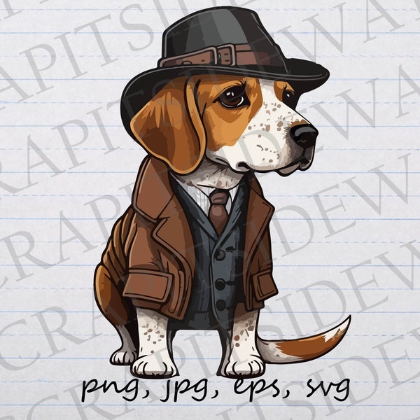 Beagle in Kleidung Clipart Vektor Grafik svg png jpg eps adrette Hund Hund in Vintage Kleidung