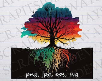 Colorful tree with roots clipart vector graphic svg png jpg eps psychedelic