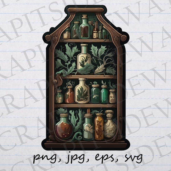 Vintage Apothecary cabinet clipart vector graphic svg png jpg eps potions spells medicine