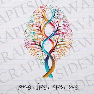 Árbol de ADN clipart gráfico vectorial SVG PNG JPG EPS diseño de pegatinas diseño de camisetas árbol genealógico de doble hélice