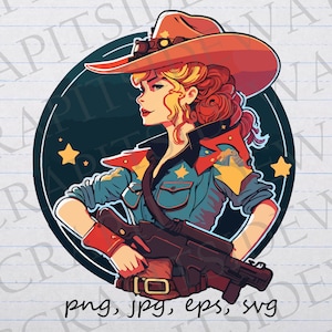 Space Cowgirl clipart vector graphic svg png jpg eps futuristic cow girl with a gun