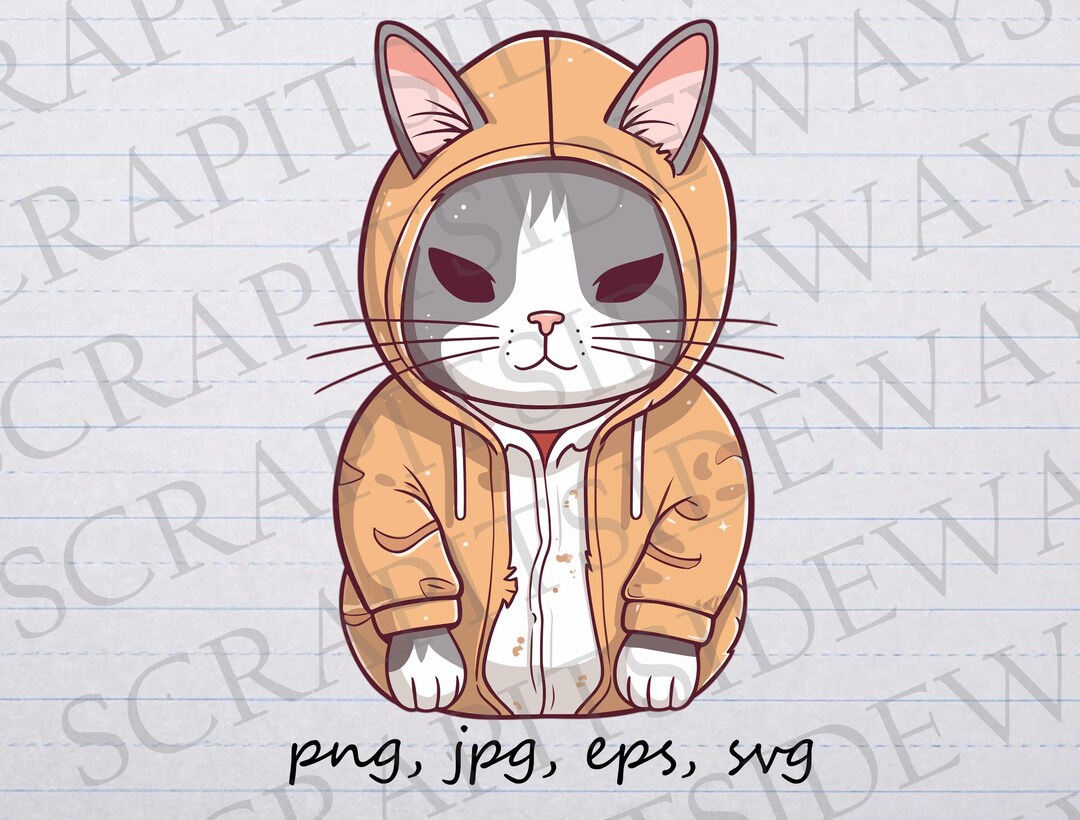 Cat in a Hoodie Clipart Vector Graphic Svg Png Jpg Eps Cute Cat in a ...